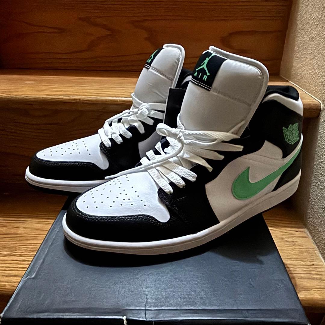Air Jordan 1 ミッドカットシューズ ホワイト ブラック グリーン29cm