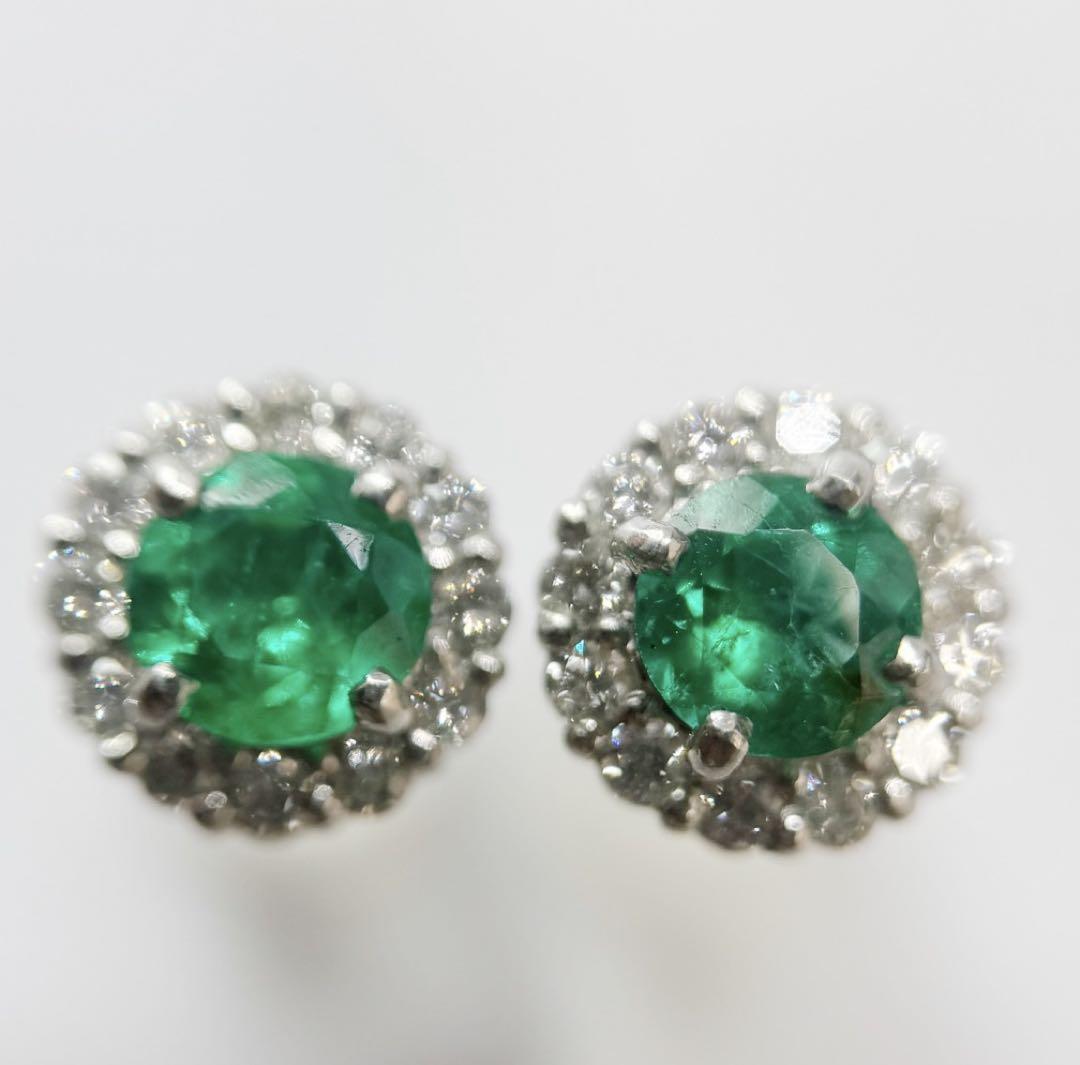 ★0.40ct★✨エメラルド0.14ctダイヤモンドプラチナピアスイヤリング