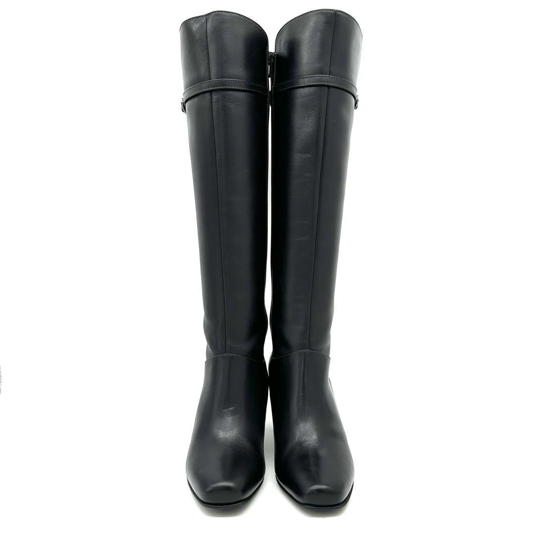 美品 DIANA 24.5 レザー サイドジップ ロングブーツ 10㎝ヒール 黒 美品〉DIANA ダイアナ【24.5EE】サイドジップ ロングブーツ 黒
