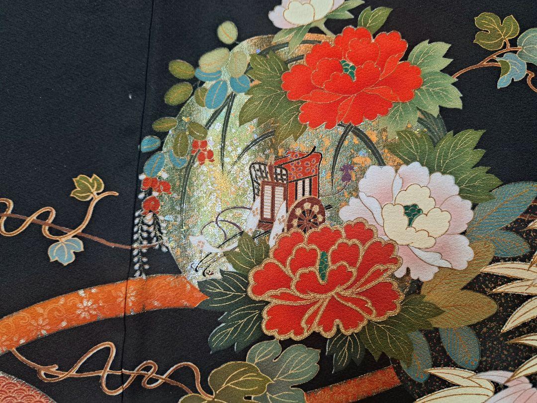 逸品❇️‥正絹金彩　駒刺繍‥豪華黒留め袖❇️比翼仕立て五つ紋総フルセット❇️