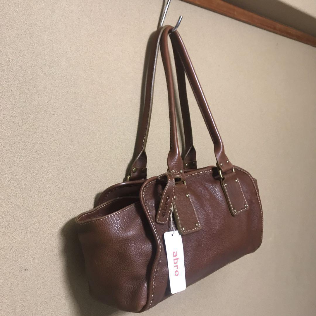 美品　本革　abro. ハンドバッグ　牛革　ショルダーバッグ BR レザー　革