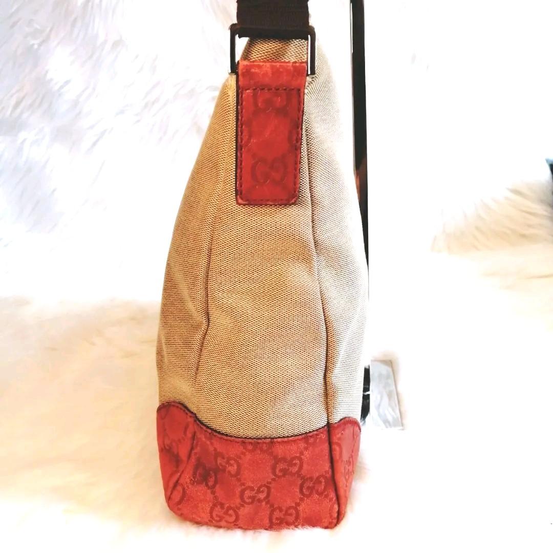 格安100%新品 良品 GUCCI ワンショルダー GG柄 シマ キャンバス レザー ピンク×白 tflp1-m89275788540 通販得価