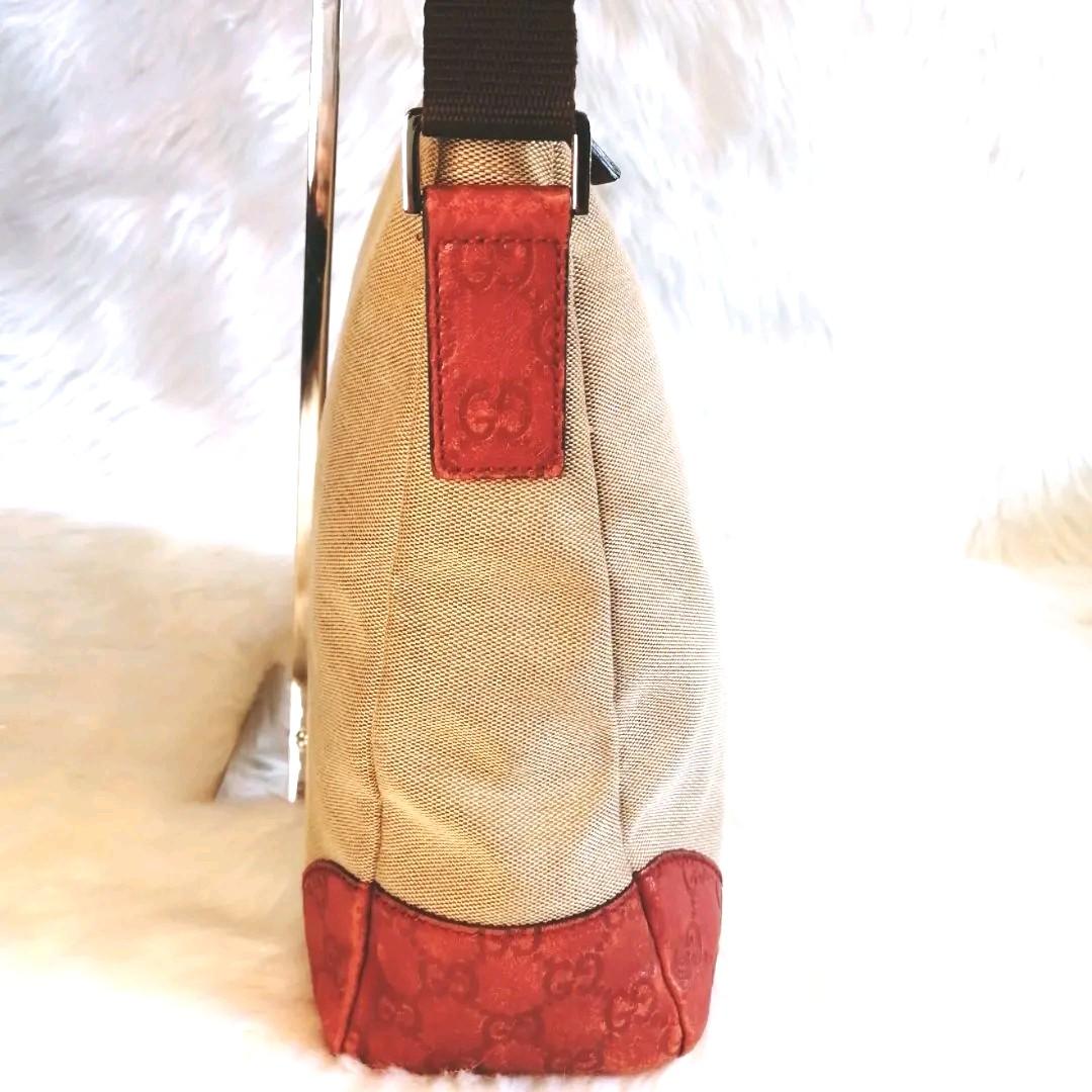 格安100%新品 良品 GUCCI ワンショルダー GG柄 シマ キャンバス レザー ピンク×白 tflp1-m89275788540 通販得価