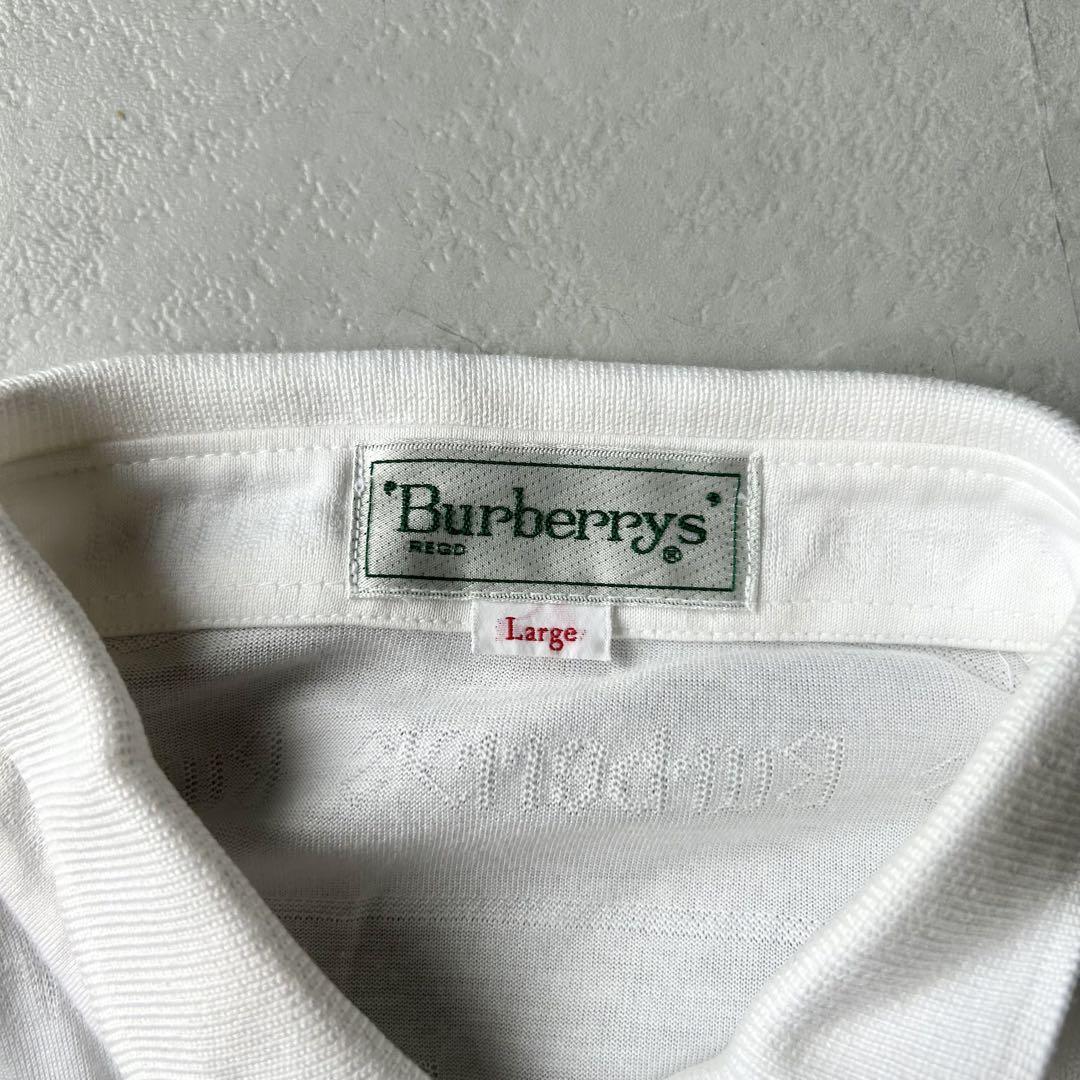 90s Burberry 長袖ポロシャツ レディースL ホワイト 総柄 ロンt