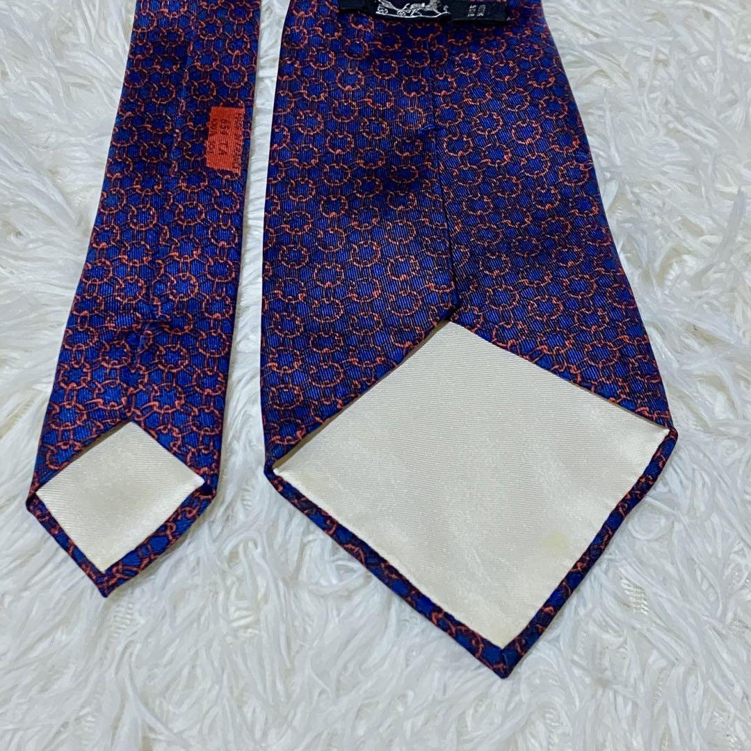 【おまとめ専用】HERMES ネクタイ 紺色 チェーン シルク100% HERMES エルメス ネクタイ シルク100％ 総柄 チェーン ネイビー