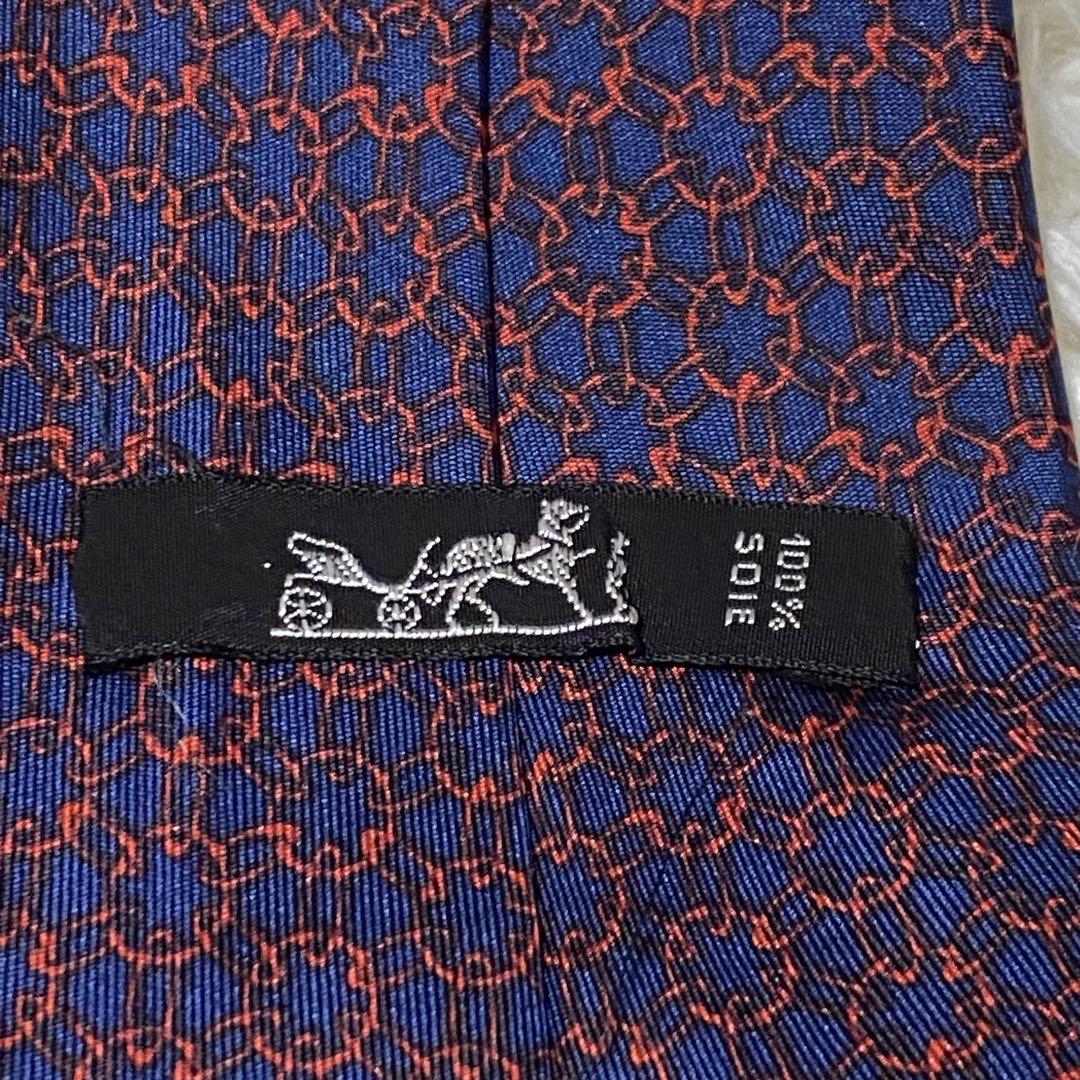 【おまとめ専用】HERMES ネクタイ 紺色 チェーン シルク100% HERMES エルメス ネクタイ シルク100％ 総柄 チェーン ネイビー
