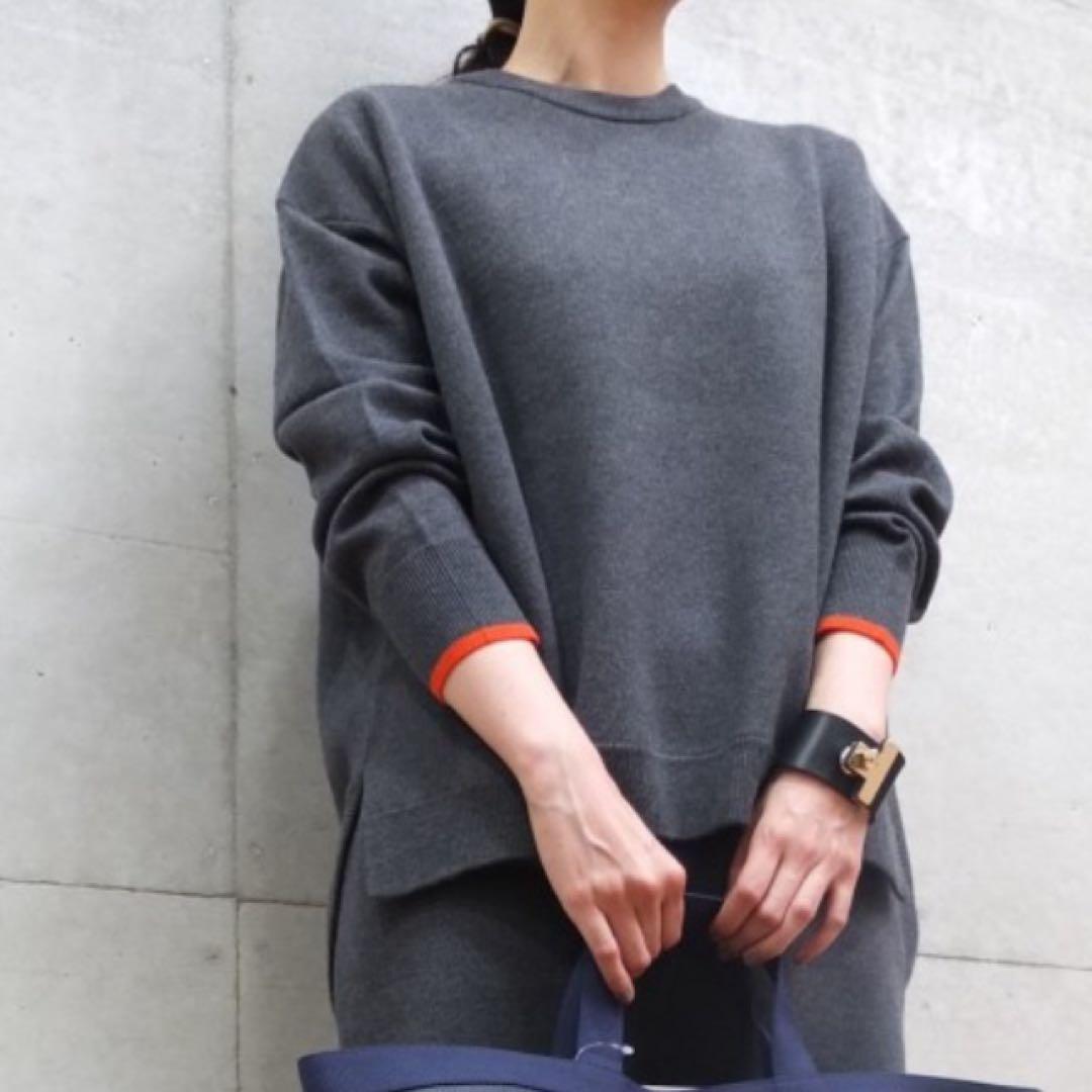 ENFÖLD キャッシュタッチニット　バイカラー　グレー エンフォルド キャッシュタッチニット バイカラー エブール トップス