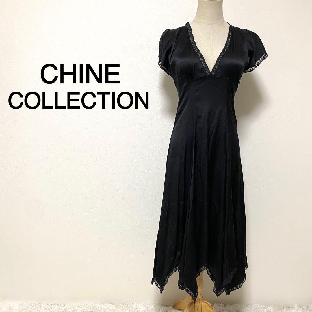 CHINE COLLECTION ブラックカラー レースデザイン ワンピース