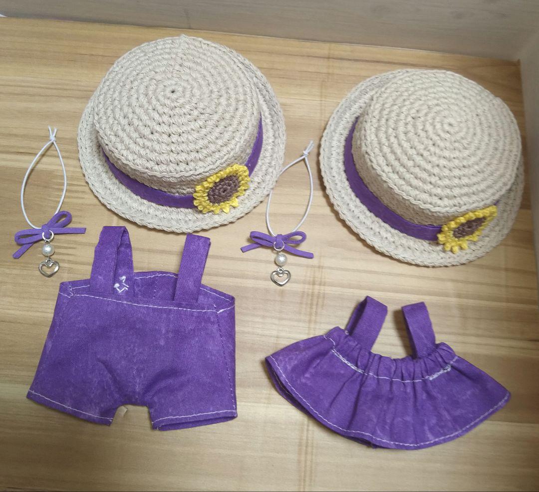 ★MOZ★　ちびぬい服 カンカン帽 吊りズボン 紫 リボン 2セット ☆MOZ様専用☆ ちびぬい服 カンカン帽 吊りズボン 紫 リボン 2