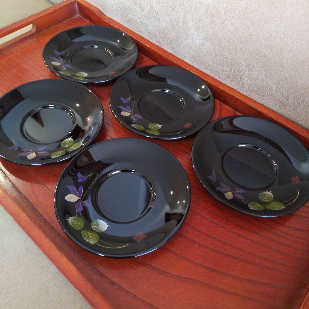 新品会津漆器 茶托 すみれ 5枚
