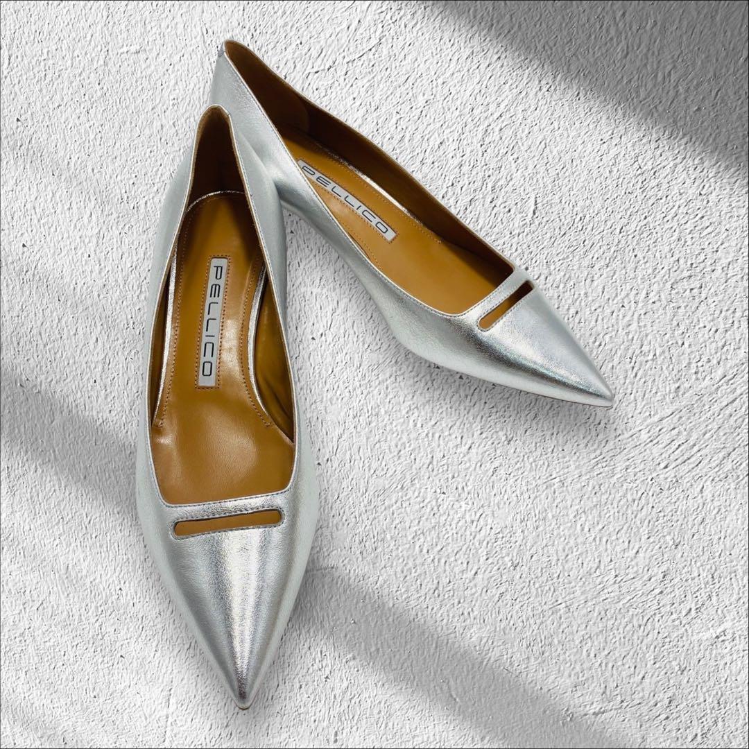 【美品】PELLICO ANELLI ポインテッドトゥ　シルバー　ヒールパンプス