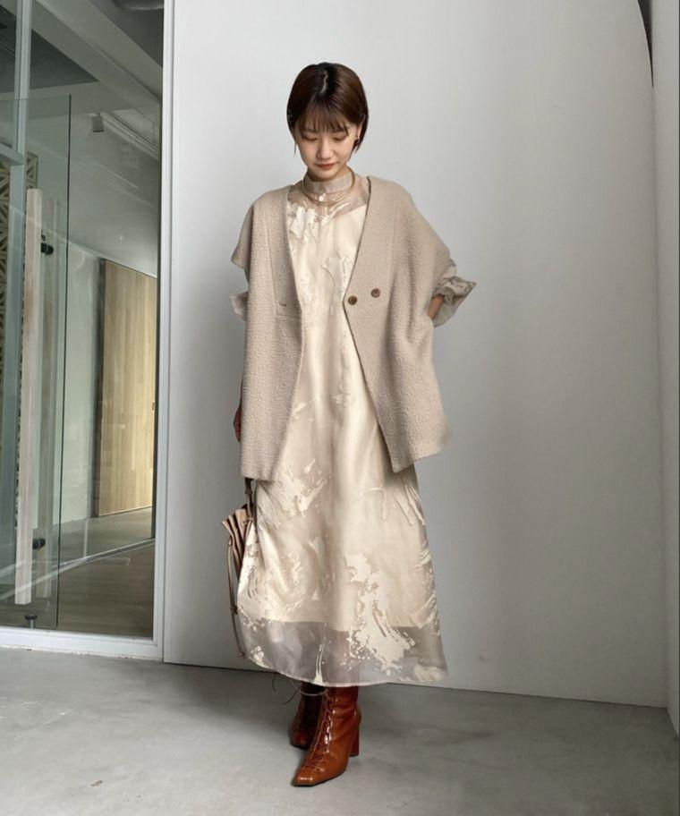 AMERI　RUBBER PAINT ART SHEER DRESS