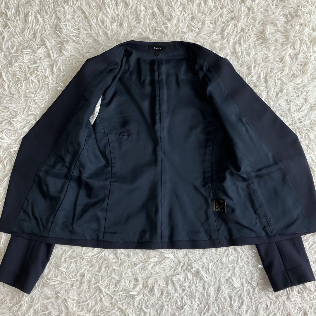 美品 Theory ノーカラージャケット パンツセットアップ ネイビー