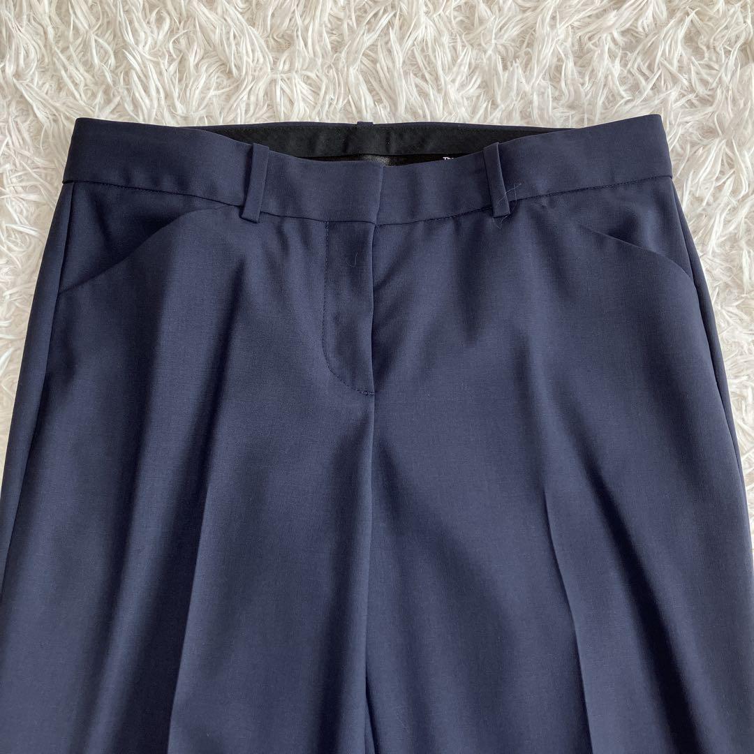 美品 Theory ノーカラージャケット パンツセットアップ ネイビー