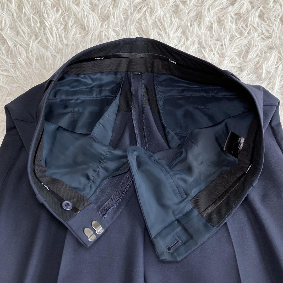 美品 Theory ノーカラージャケット パンツセットアップ ネイビー