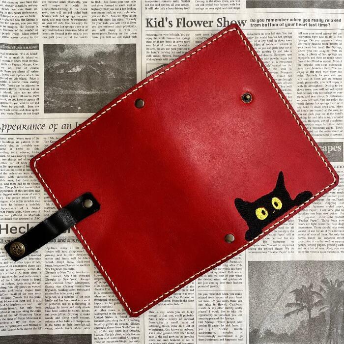 千里眼栃木レザー システム手帳 バイブル 名入れ 黒猫 Polilavo