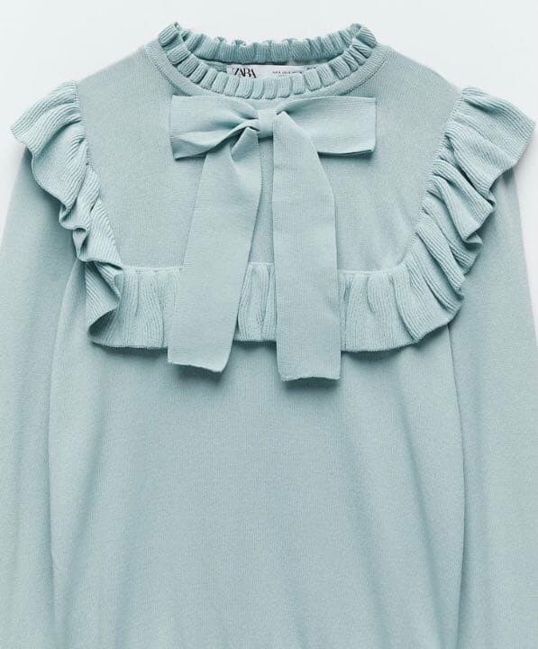 フリル-リボン付きニットセーター sトップスS・ZARA