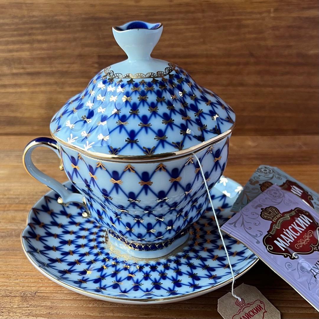 ロモノーソフ♦️ リュシュカ　コバルトネット カップ&ソーサー