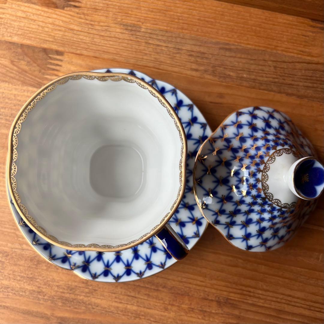 ロモノーソフ♦️ リュシュカ　コバルトネット カップ&ソーサー