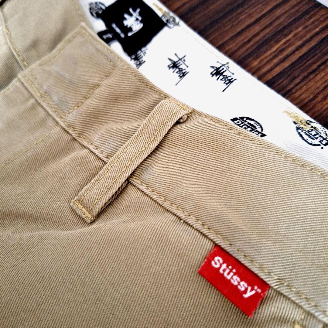 【コラボ】STUSSY Dickiesレア ベージュ チノパン コラボ】STUSSY Dickiesレア ベージュ チノパン-無料配送