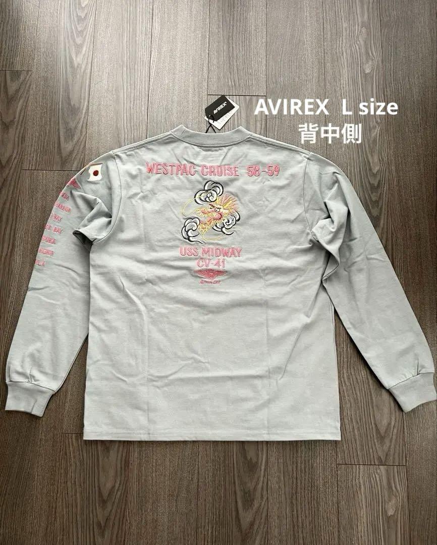 新品 AVIREX アヴィレックス 総刺繍 度詰め天竺 長袖 グレー Ｌ