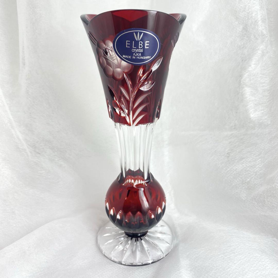 ELBE CRYSTAL 】ルビーレッド 花瓶ボヘミアングラス 一輪挿し