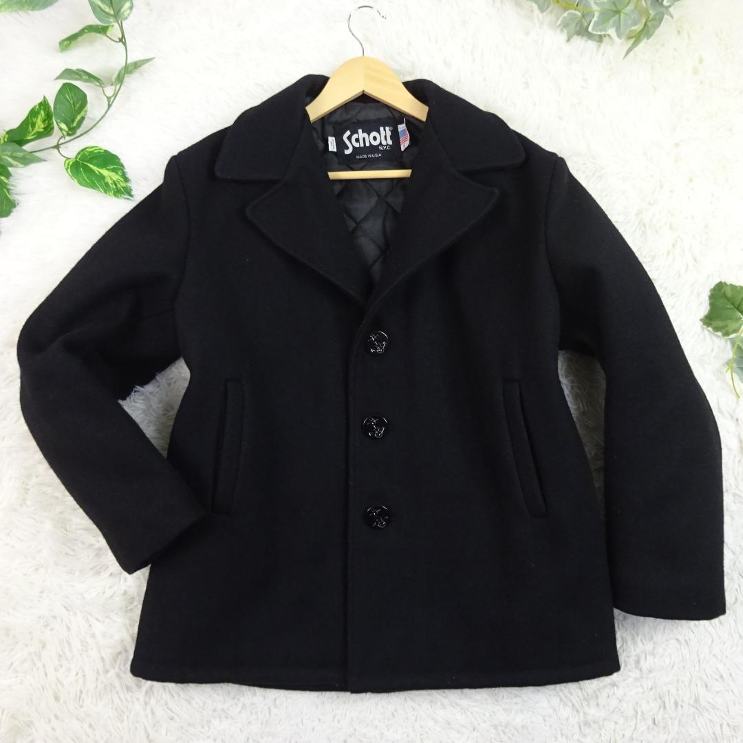 極美品　Schott　ショット　メルトンウール　シングル　ピーコート　XL　黒