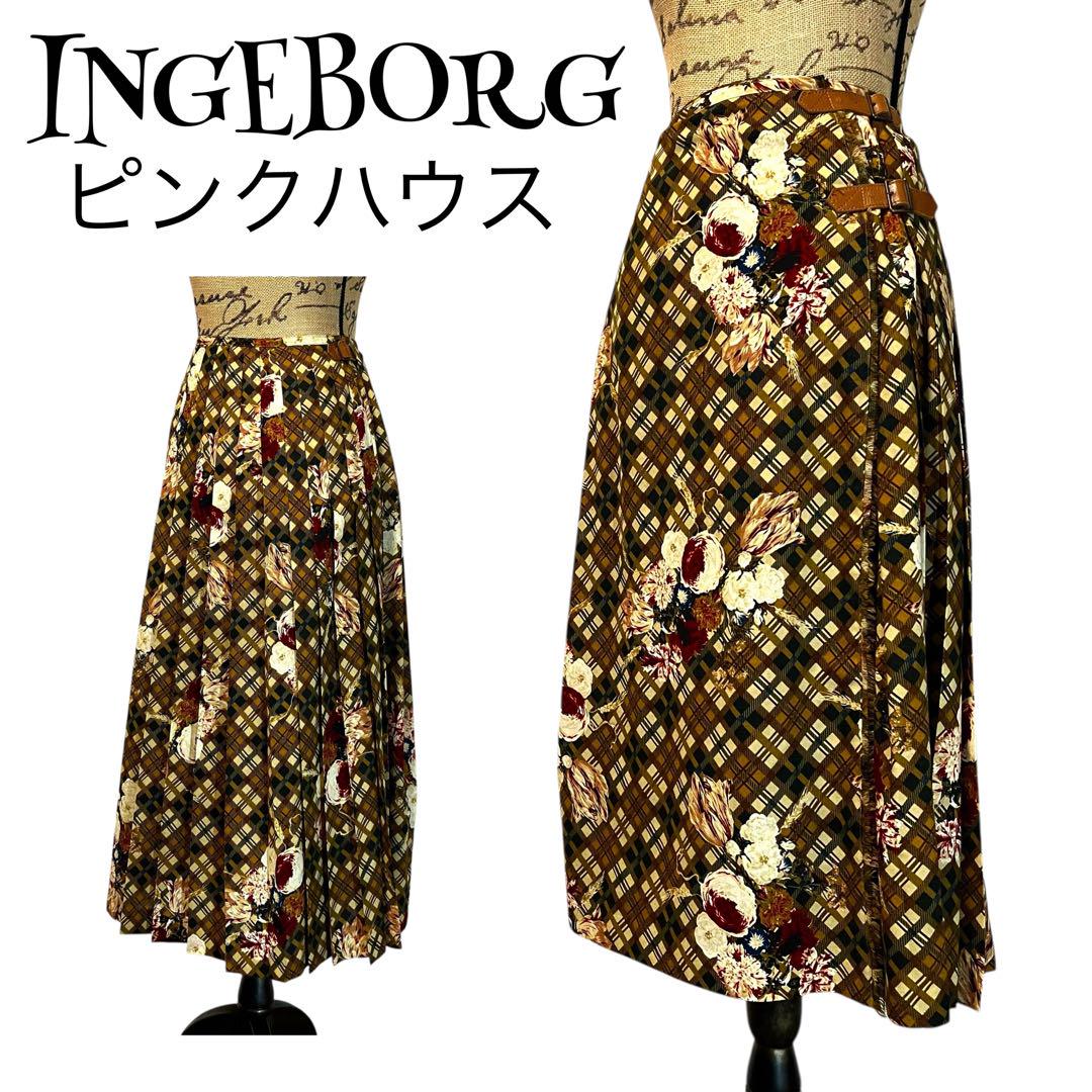 【最高級】【F】INGEBORG♡ピンクハウス プリーツ フラワー 巻きスカート