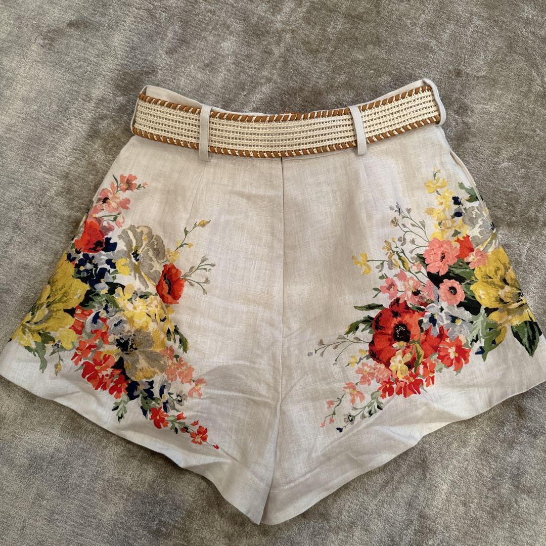 ジマーマン Zimmer mann 花柄リネンショートパンツ ベージュ