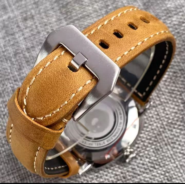 自動巻き時計 スエードベルト 黒文字盤