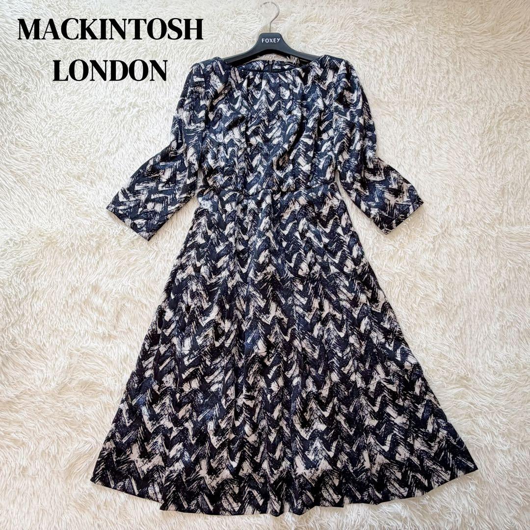 マッキントッシュロンドン 総柄 ワンピース M 38 ネイビーM MACKINTOSH LONDON