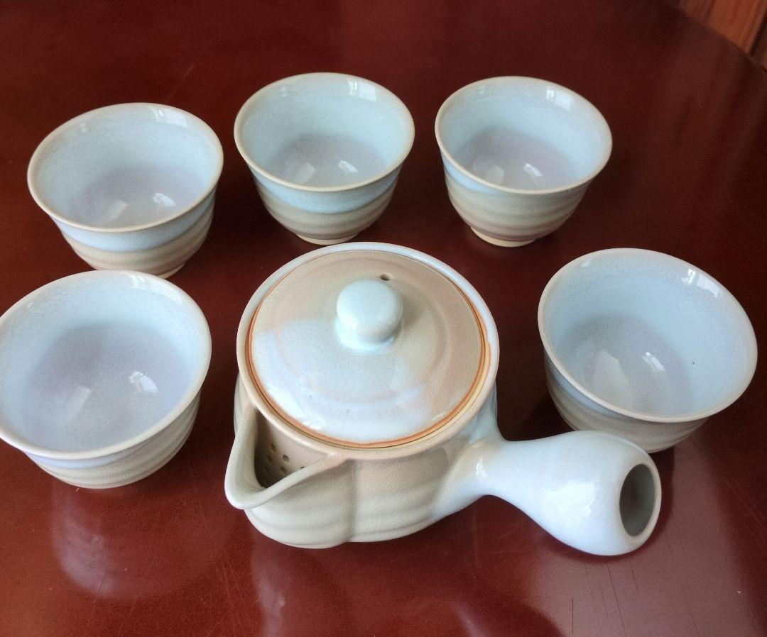 萩焼 茶器セット (湯呑み5客 ＆ 急須)  木箱付 椿秀窯