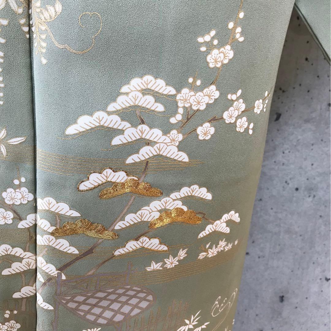 正絹訪問着袷松花菊笹梅金箔