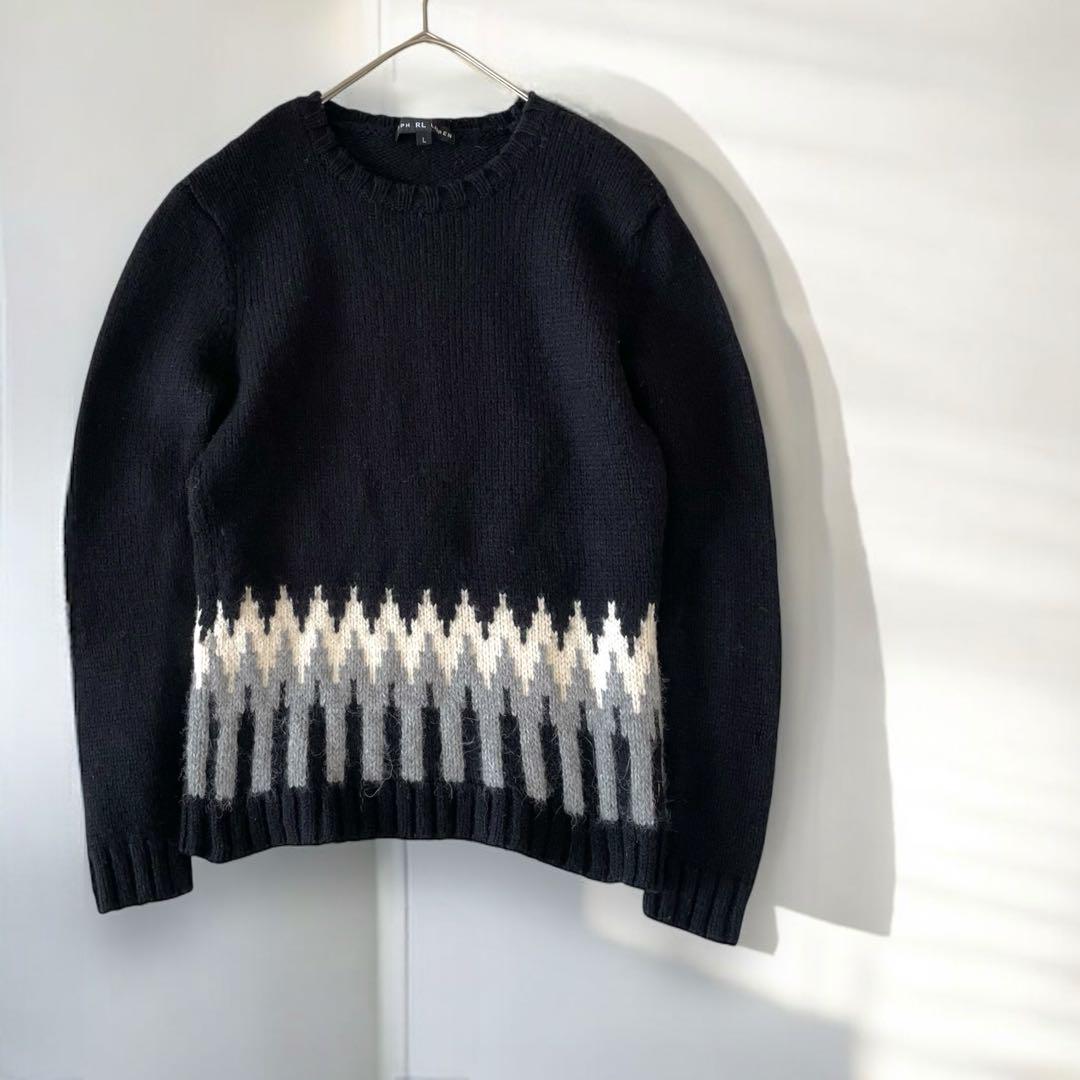 ラルフローレン アルパカ混 ノルディックニット 求心柄 L 黒