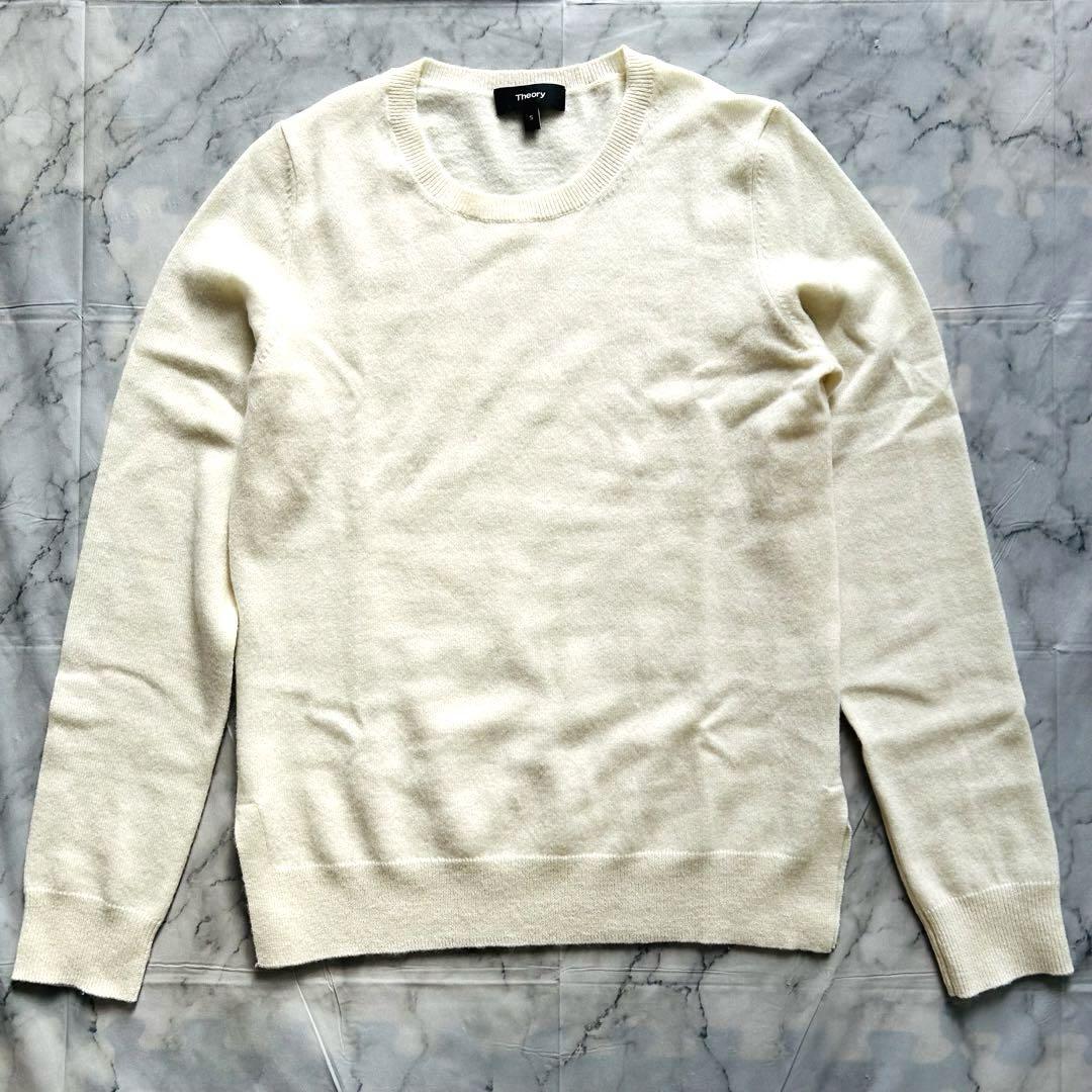 セオリー カシミヤ100% クルーネックニット ホワイト 日本製】カシミヤ100% クルーネック セーター リブタイプ レディース