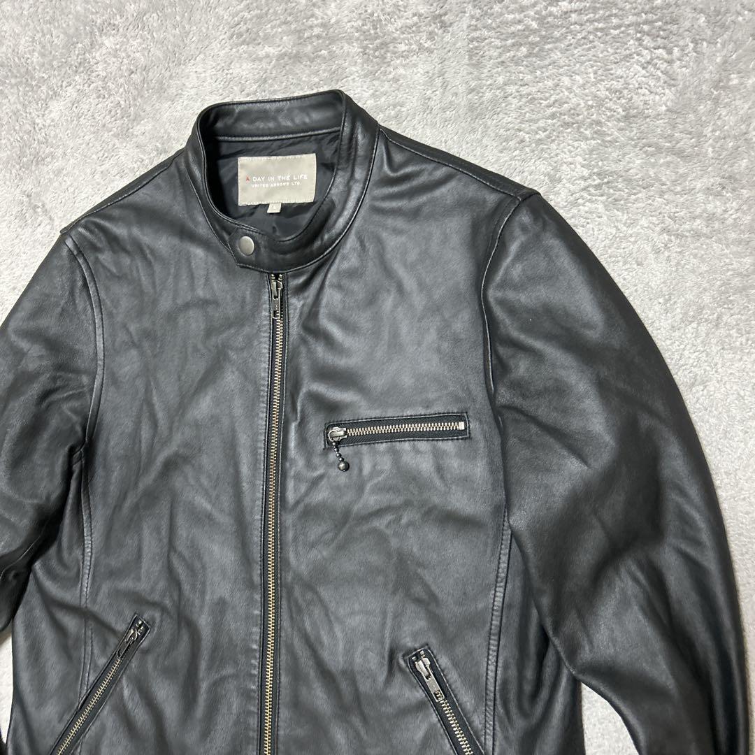 安全性のある UNITED ARROWS ブラックレザー メンズシングルライダースジャケットLL・UNITED ARROWS