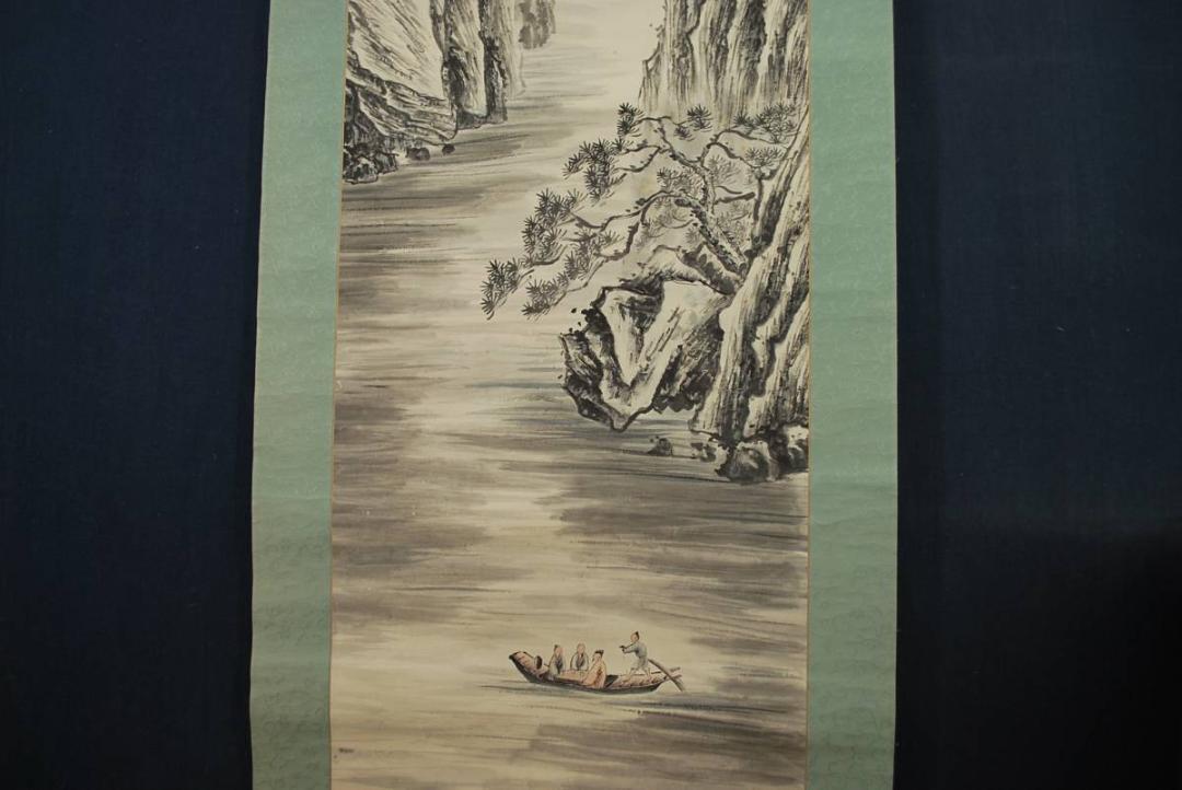龍山人 赤壁夜游 掛軸☆宝船☆O-782 J