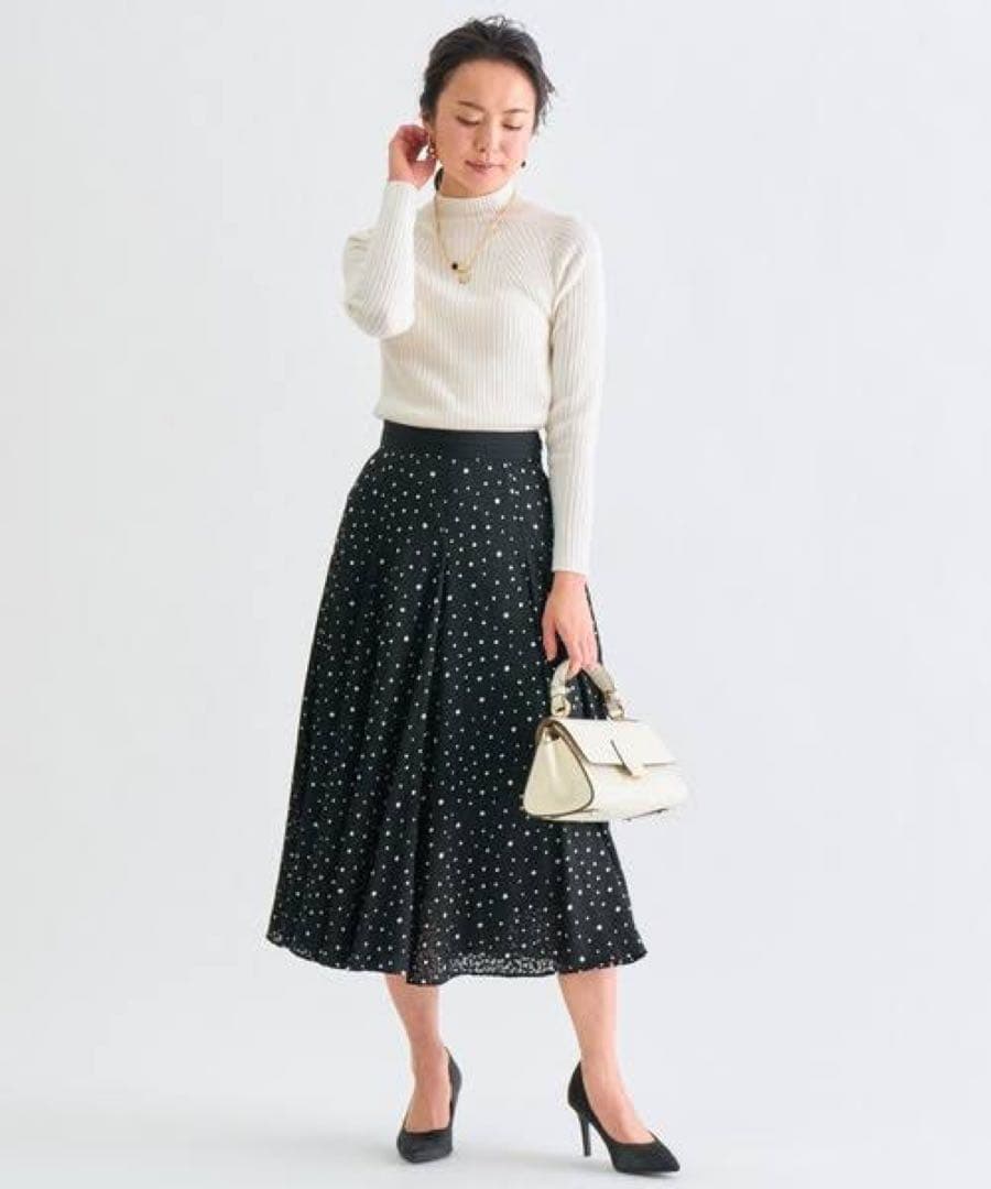 アナイANAYI フラワーオパールマチフ スカート 花柄 ブラック38M・ANAYI