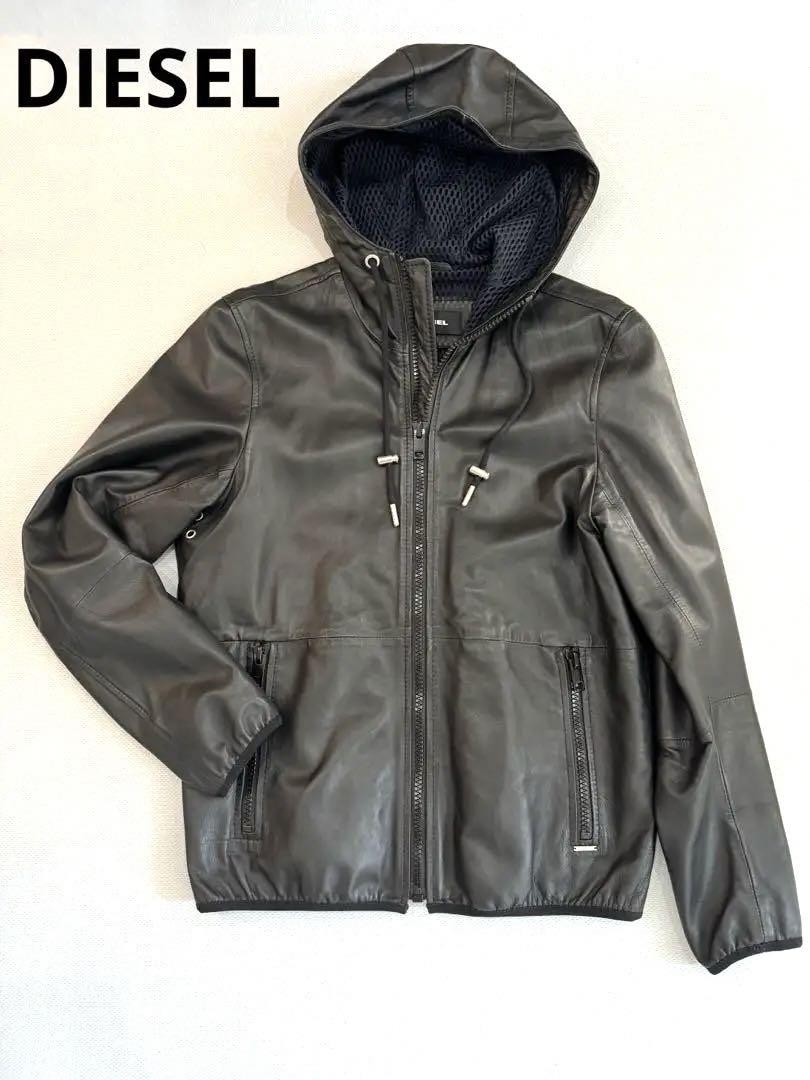 美品 DIESEL L-MELVINS レザー ジャケット ジップアップパーカー 美品 DIESEL L-MELVINS レザー ジャケット ジップアップパーカー
