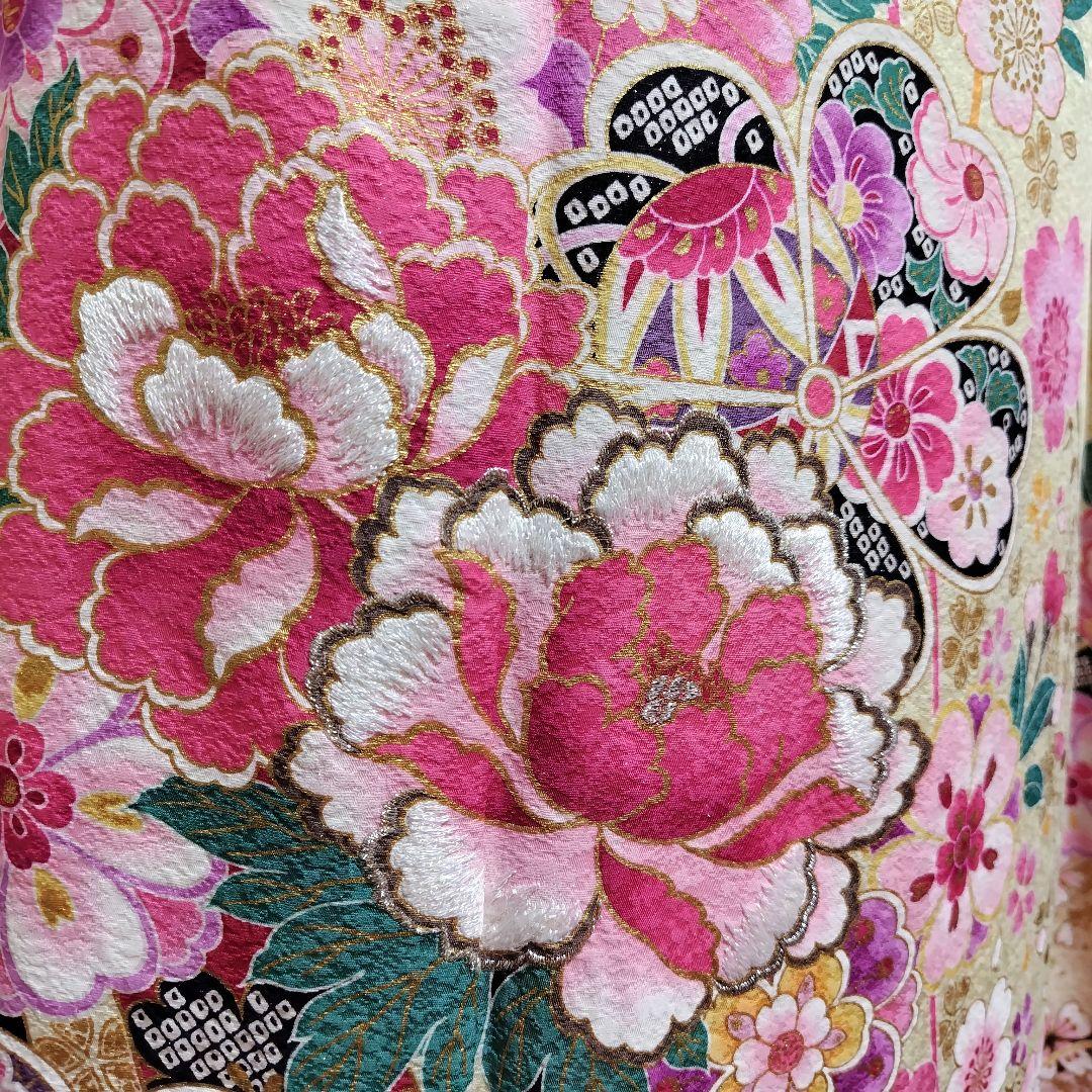 振袖フルセット(8点)・金駒刺繍・銀通し・金彩加工・鹿の子柄