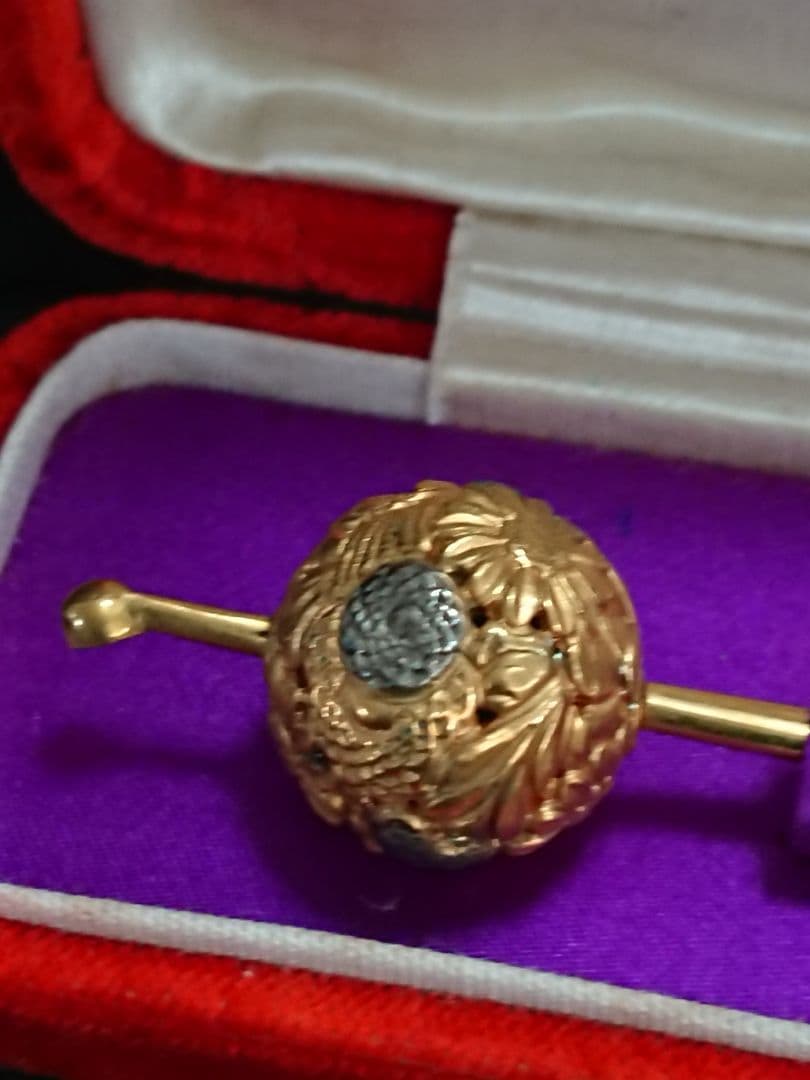 アンティーク簪 金色と銀色の花柄簪 刻印あり 彫金簪 大正浪漫