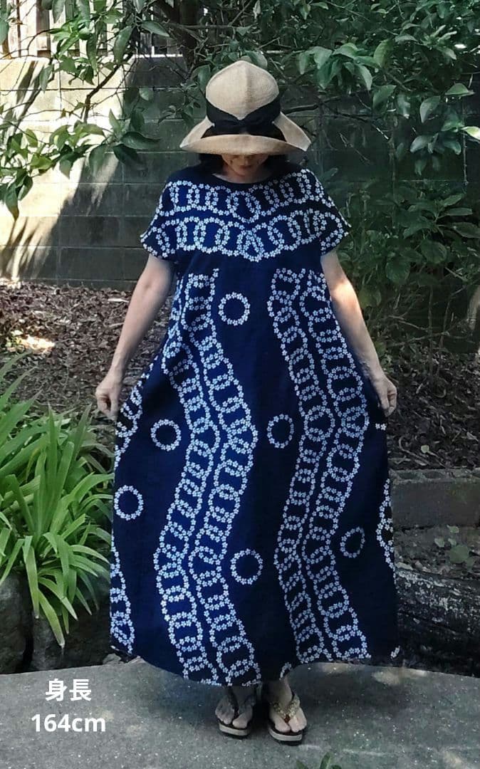 浴衣リメイクワンピース　すらりAライン　人気のマキシ丈　桜の輪つなぎ