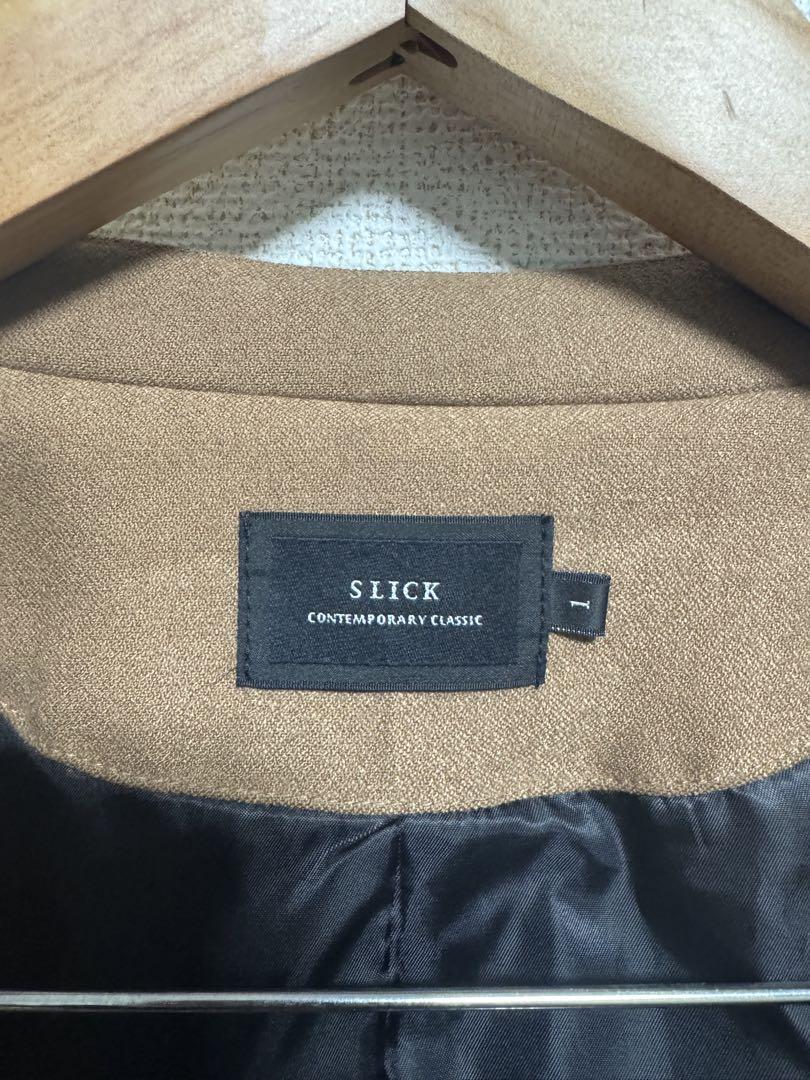 SLICK ベージュ ブラウン ノーカラーコート