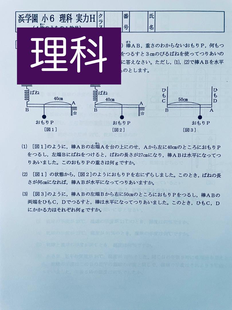 浜学園 小6 マスター 理科 Hクラス 復習テスト - メルカリ