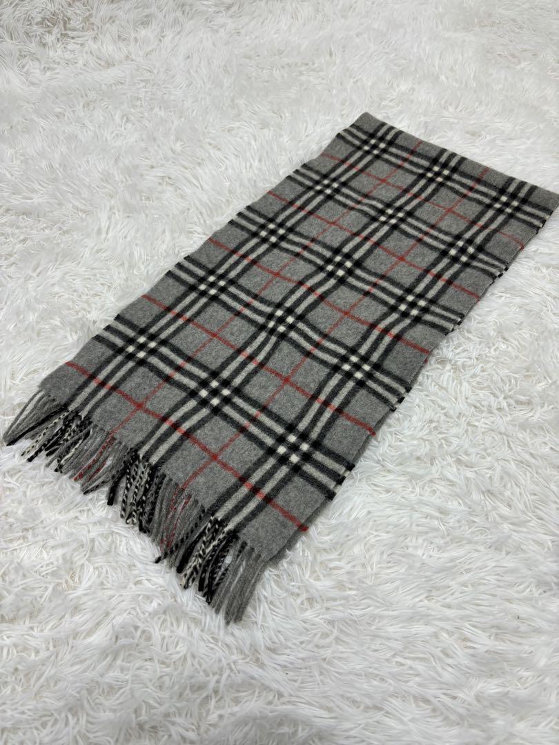 美品✨️カシミヤ Burberrys ノバチェック マフラー グレー ⑥