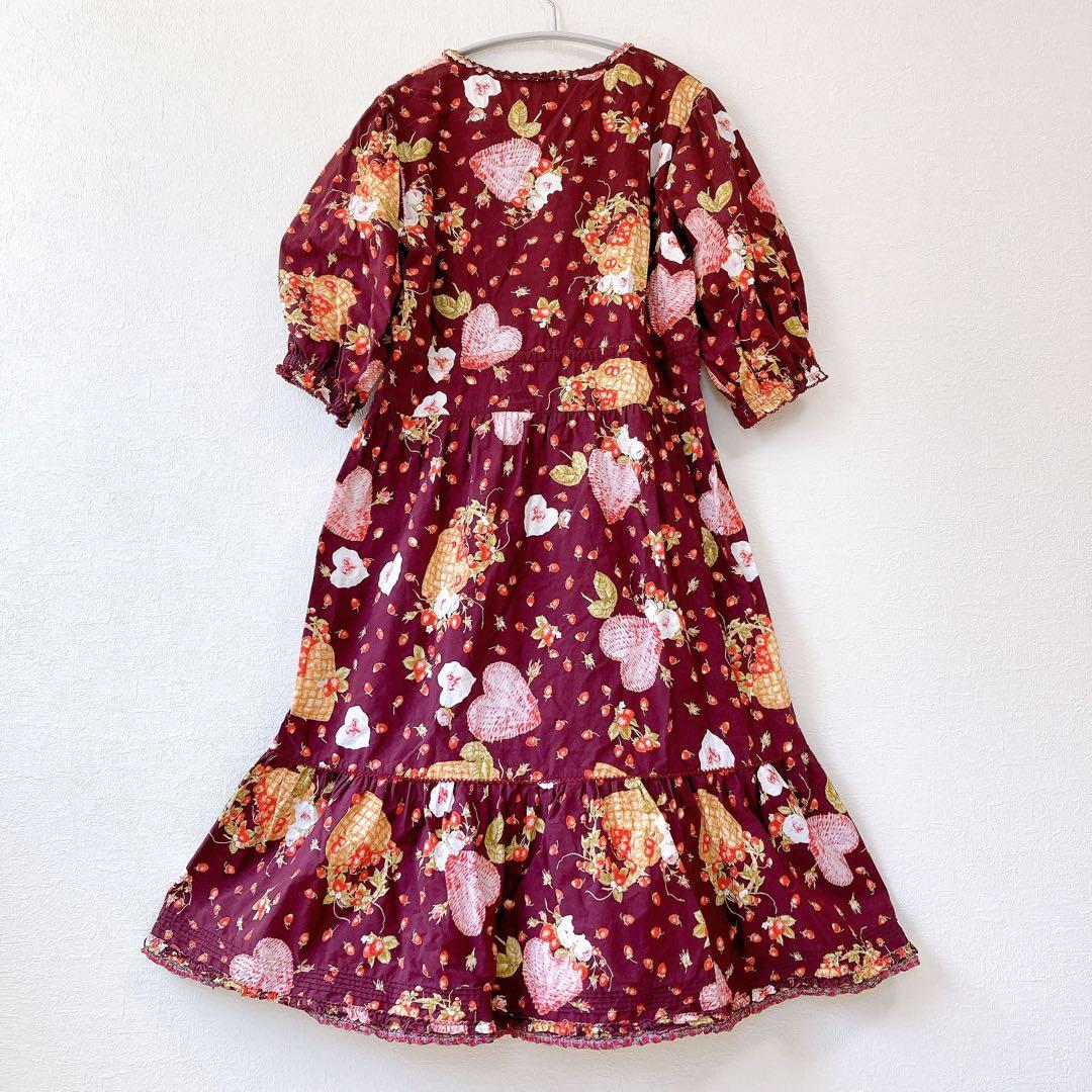 美品✨ピンクハウス　ベリーハート柄ロングワンピース　籠苺　薔薇ローズ