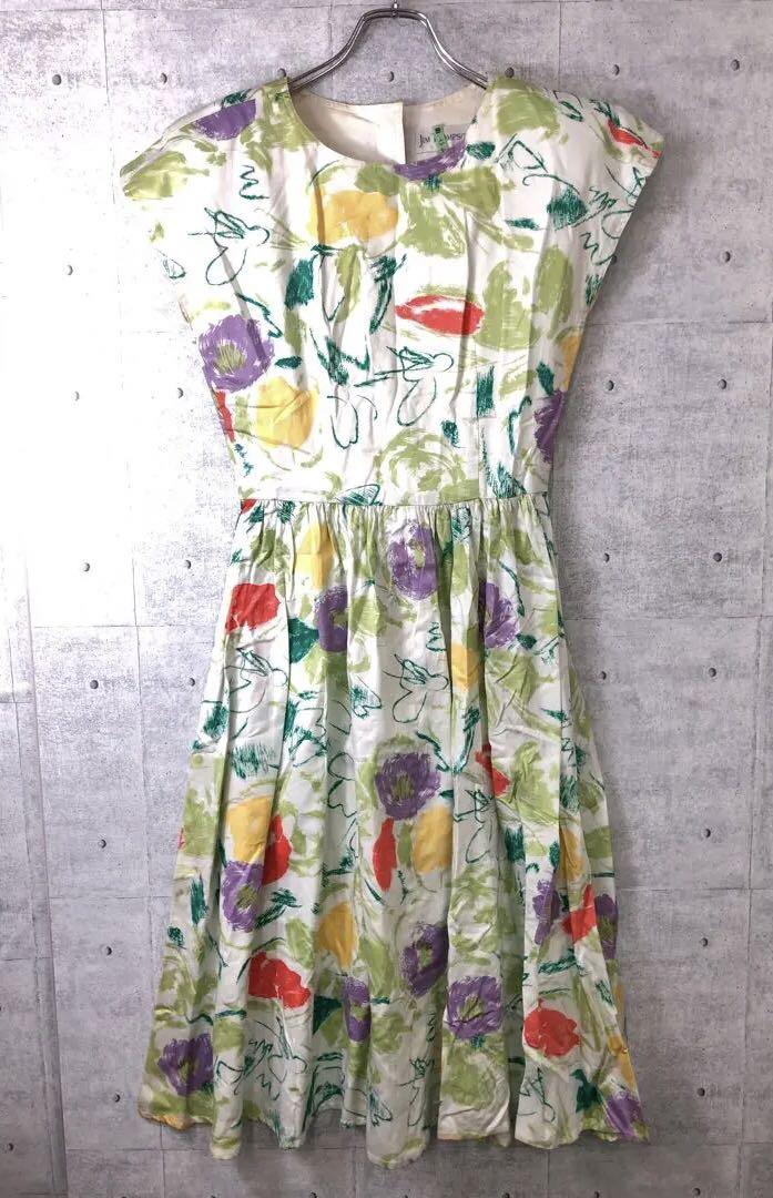 JIM THOMPSON レトロ 古着 ハンドペイント風花柄 半袖ワンピース 5,561円