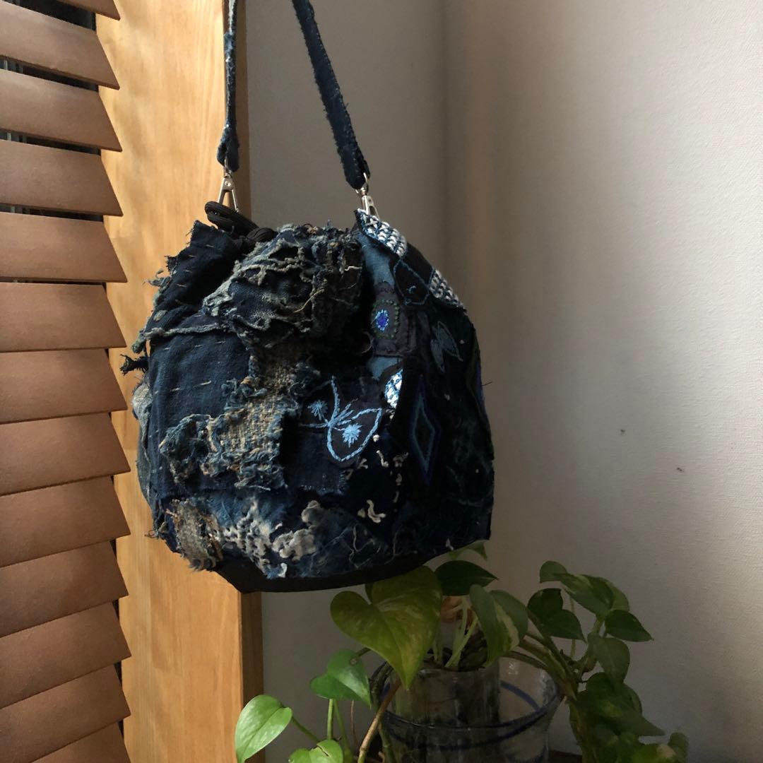 作って見ませんか『稀に見る襤褸』とミナで巾着ショルダー/ミナペルホネン/藍染
