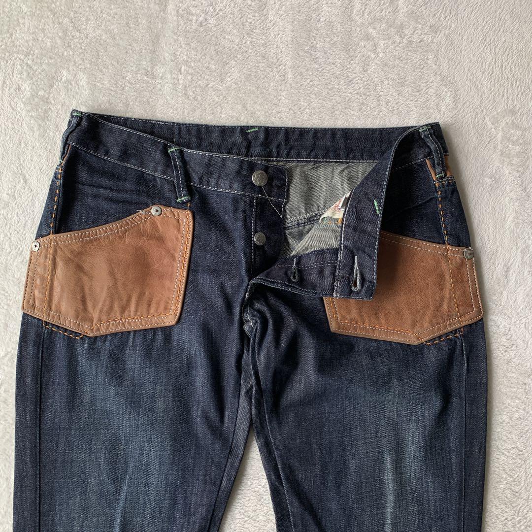 超希少 美品！EVISU PARIS エヴィス デニム パンツ ジーンズ レザー