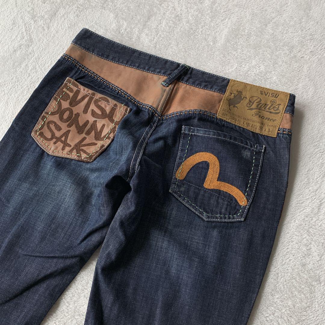 超希少 美品！EVISU PARIS エヴィス デニム パンツ ジーンズ レザー